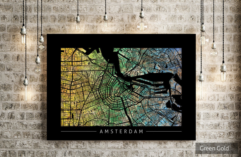 Amsterdam Map: City Street Map of Amsterdam Holland - Sunset Series Art Print