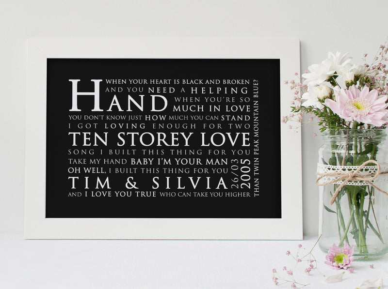 Stone Roses Ten Storey Love Song Inspired Lyric Art: Personalised Typography Print
