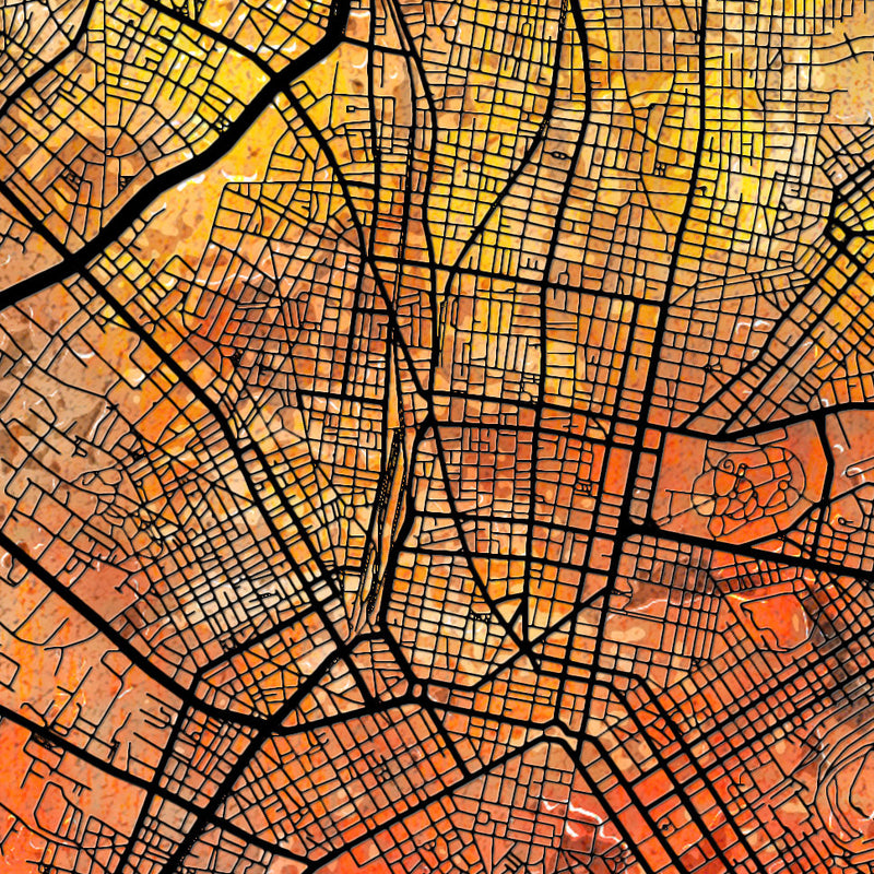 Athens Map: City Street Map of Athens Greece - Sunset Series Art Print