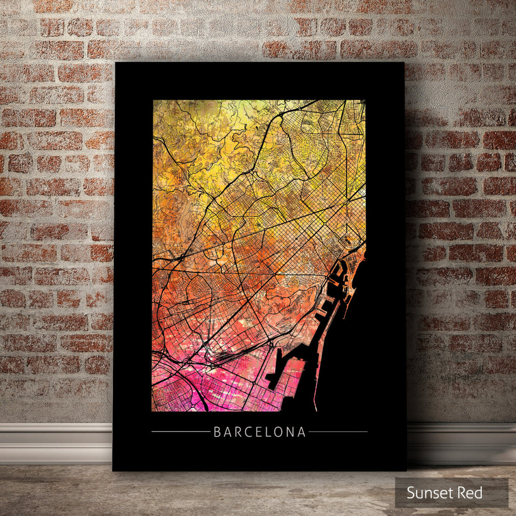 Barcelona Map: City Street Map of Barcelona Spain - Sunset Series Art Print