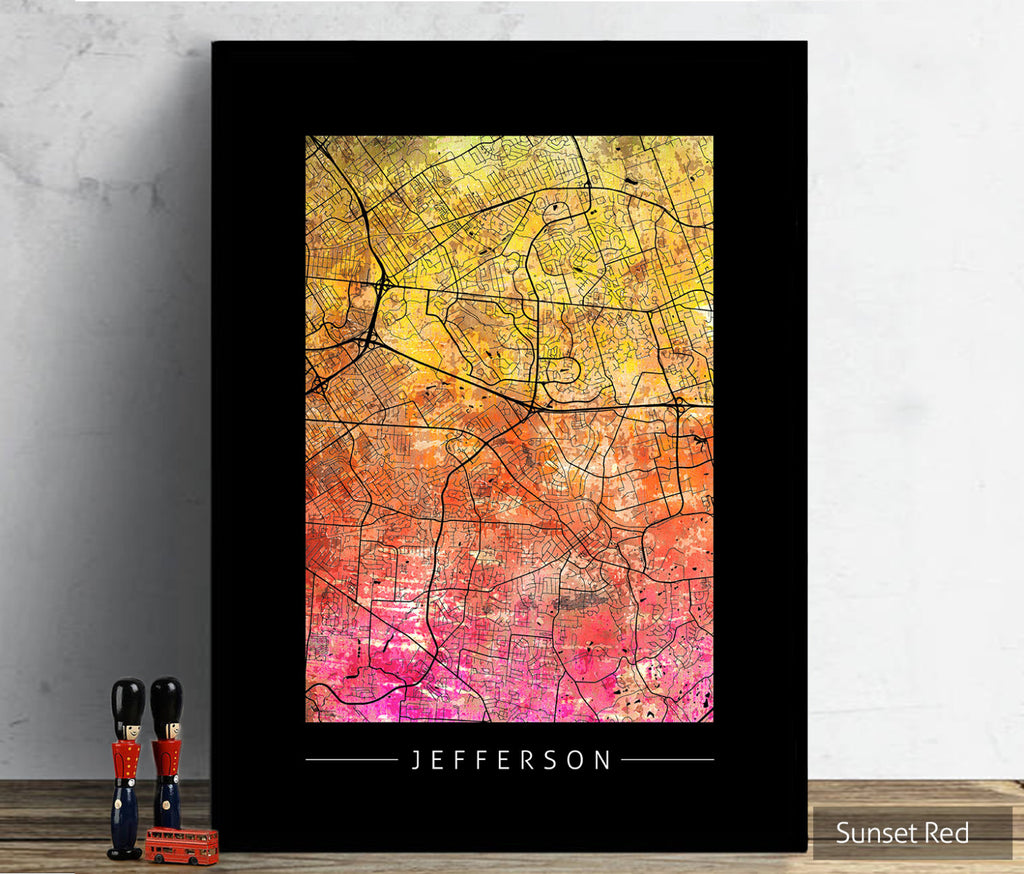 Jefferson Map: City Street Map of Jefferson, Kentucky - Sunset Series Art Print