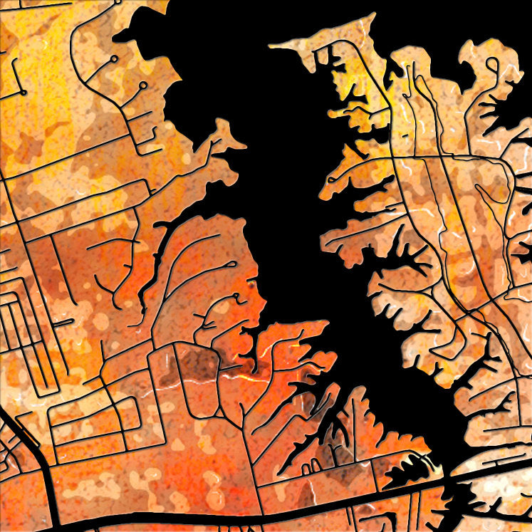 Virginia Beach Map: City Street Map, Virginia - Sunset Series Art Print