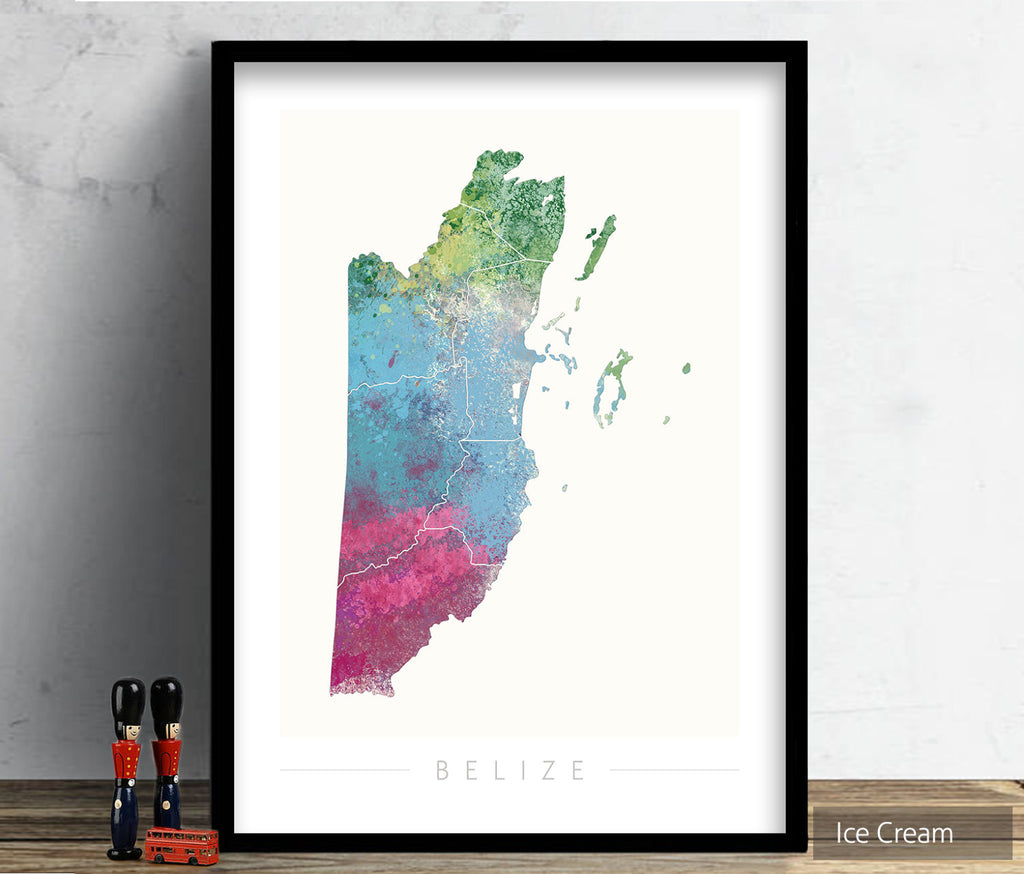 Belize Map: Country Map of Belize  - Nature Series Art Print