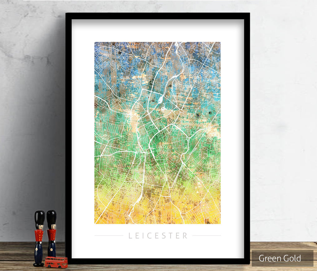 Leicester Map: City Street Map of Leicester, England - Sunset Series Art Print