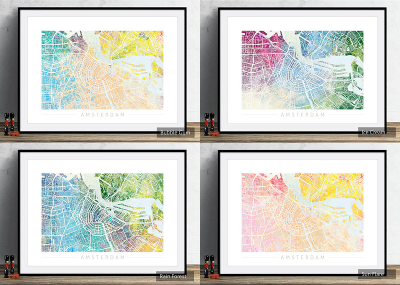 Amsterdam Map: City Street Map of Amsterdam Holland - Nature Series Art Print