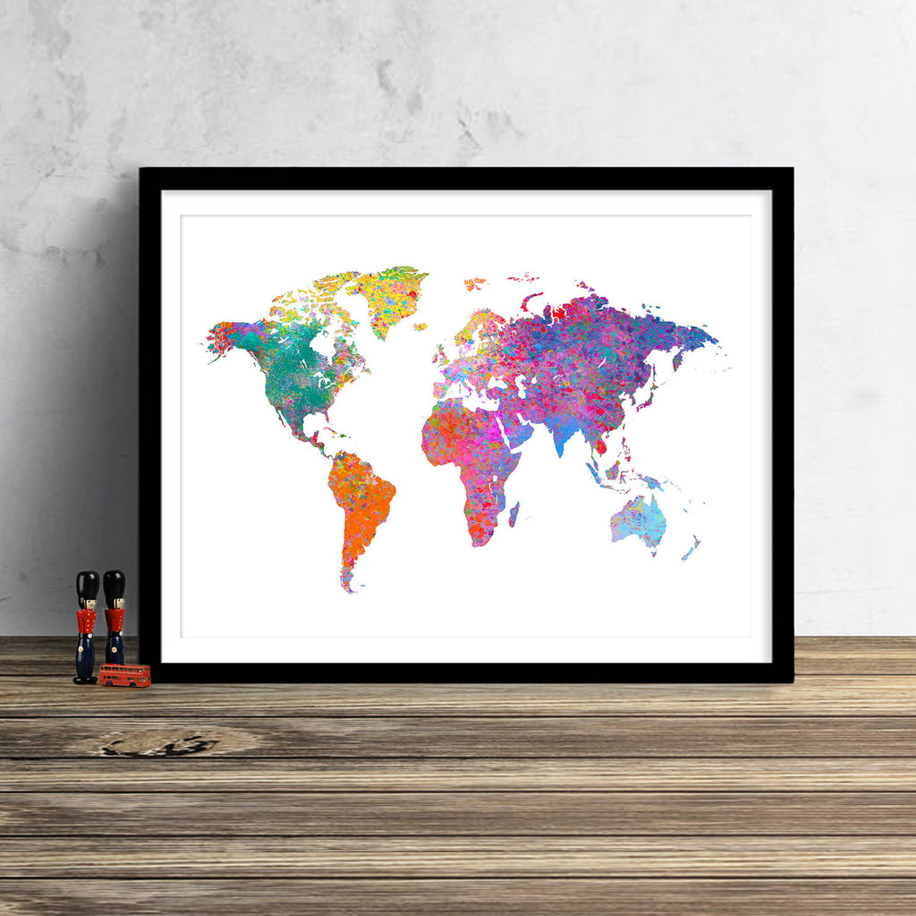 World Map: Watercolor Illustration Wall Art -  Iridescent White Theme