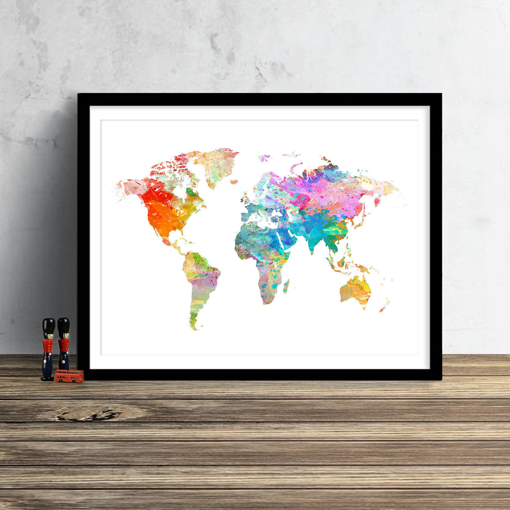 World Map: Watercolor Illustration Wall Art - Watercolour White Theme