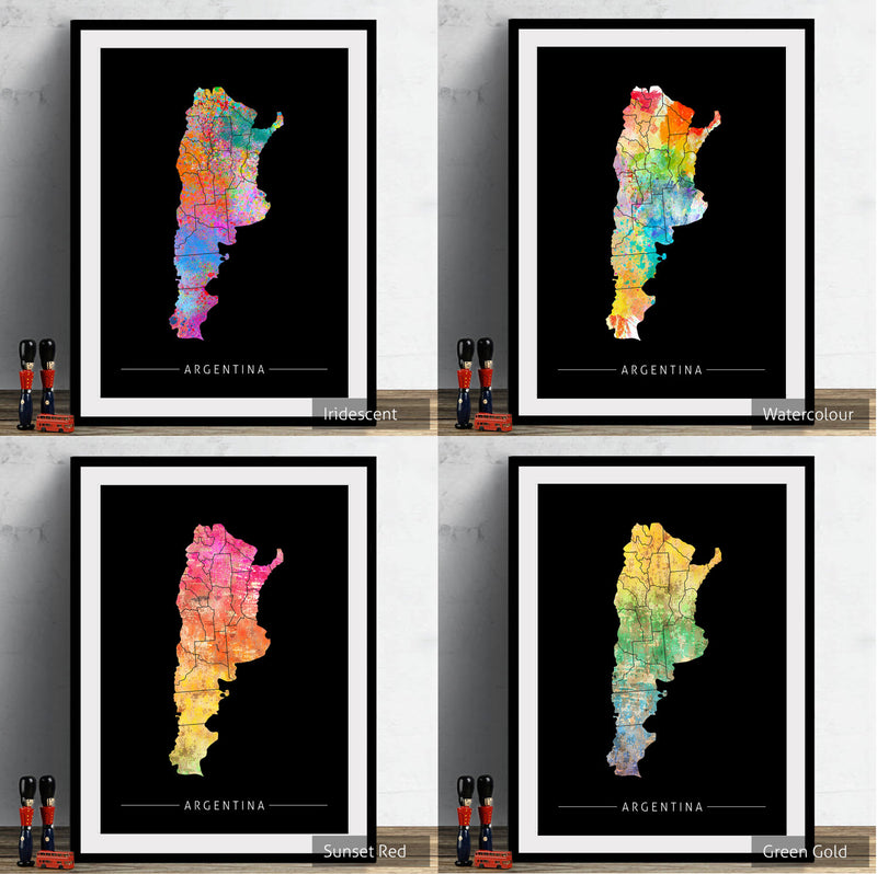 Argentina Map: Country Map of Argentina - Sunset Series Art Print