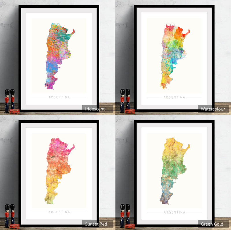 Argentina Map: Country Map of Argentina - Sunset Series Art Print