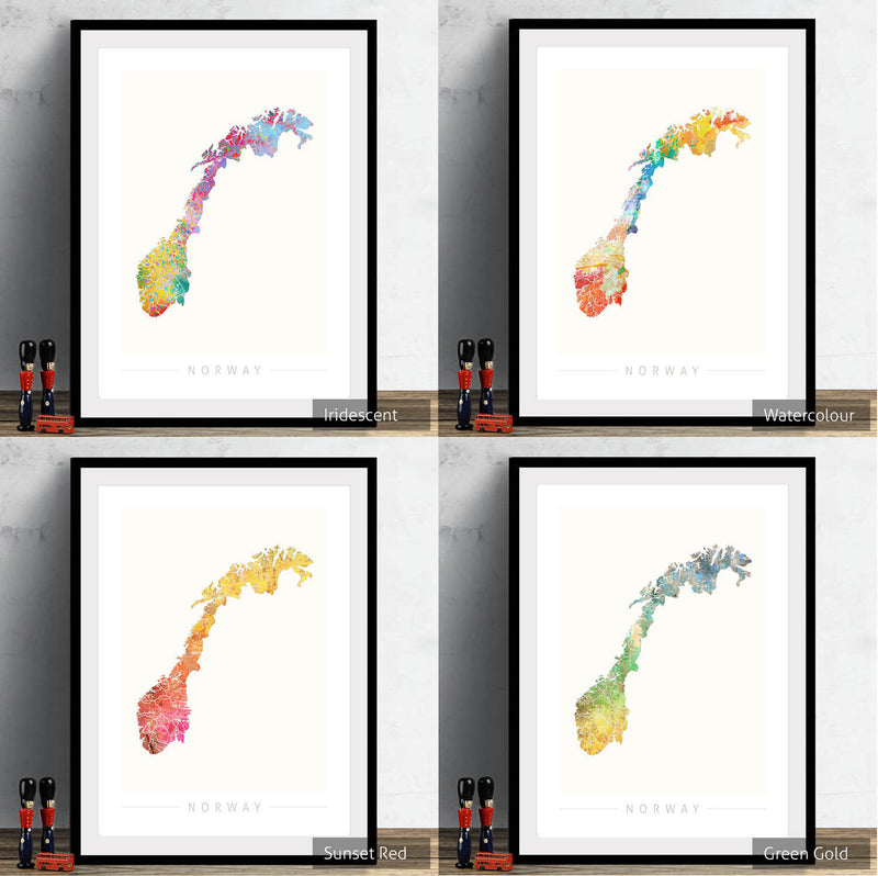Norway Map: Country Map of the Norway - Sunset Series Art Print