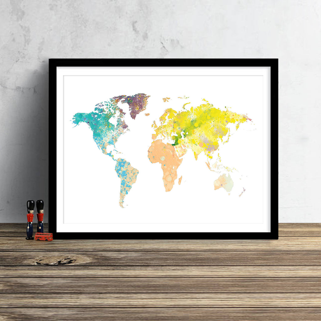 World Map: Watercolor Illustration Wall Art - Bubblegum Theme