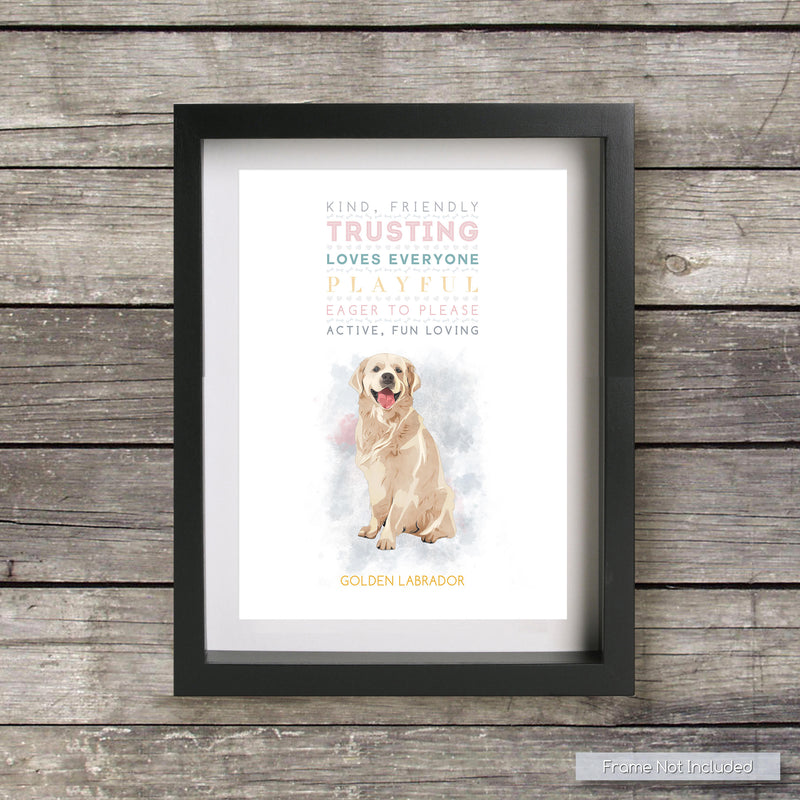 GOLDEN LABRADOR Dog: Trait Print - Breed Personality  - Gift Pet Lovers Art Print