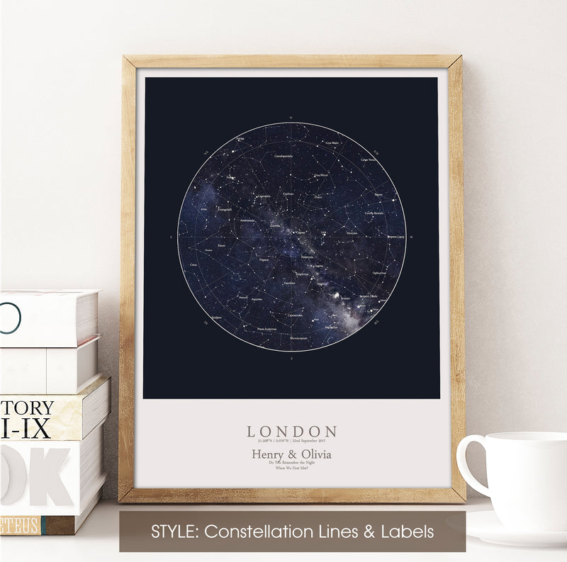 Personalised Star Map Print, Night Sky Print, Star Chart Poster or Canvas - Anniversary Gift - HDR BLUE SQUARE