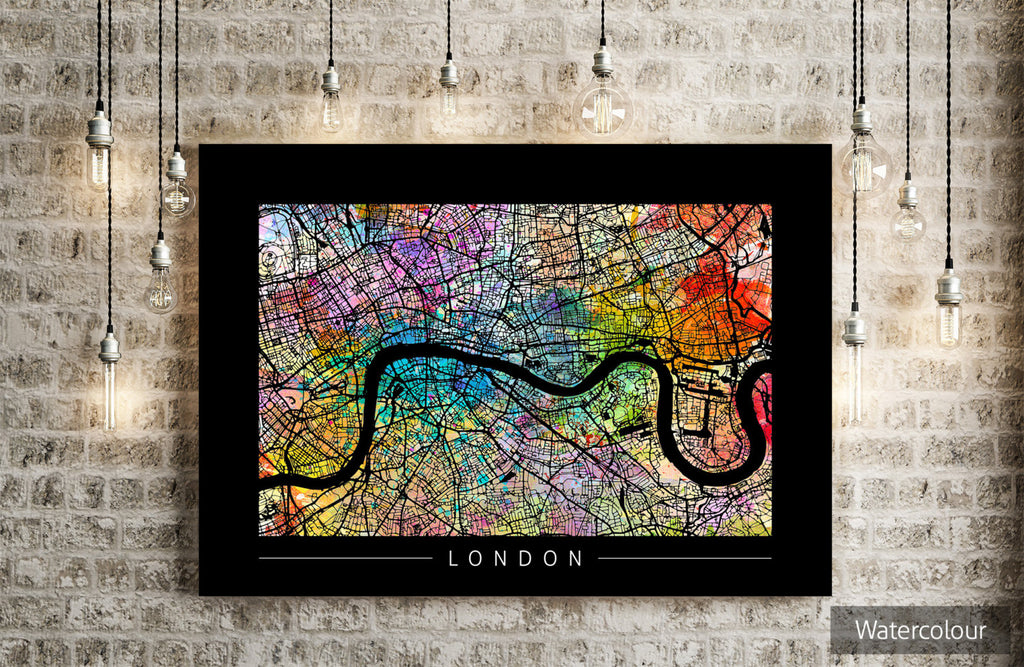 London Map: City Street Map of London England - Sunset Series Art Print in BLACK