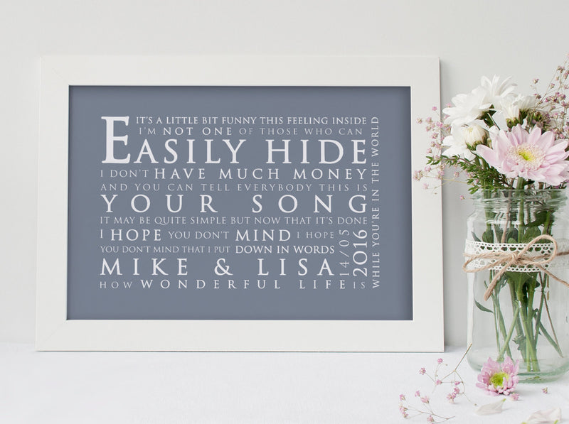 Elton John Your Song Inspired Lyric Art: Personalised Typography Print