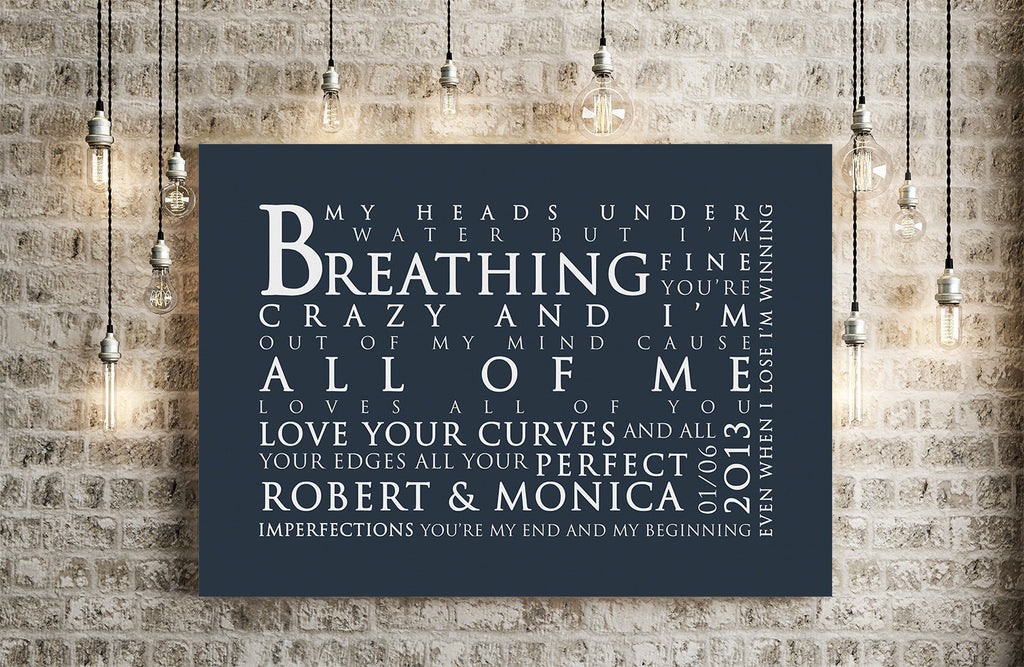 John Legend All Of Me Loves All Of You Inspired Lyric Art: Personalised Typography Print