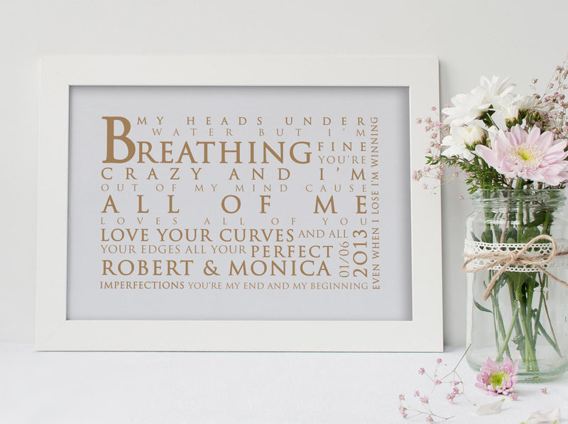 John Legend All Of Me Loves All Of You Inspired Lyric Art: Personalised Typography Print
