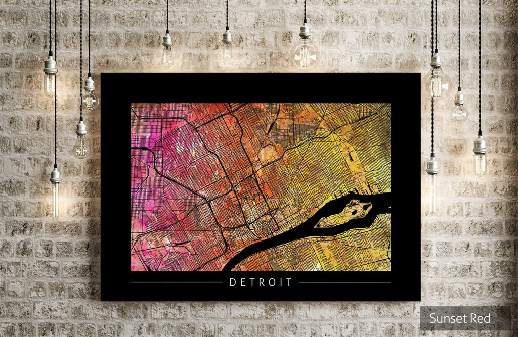 Detroit Map: City Street Map of Detroit, Michigan, USA - Sunset Series Art Print