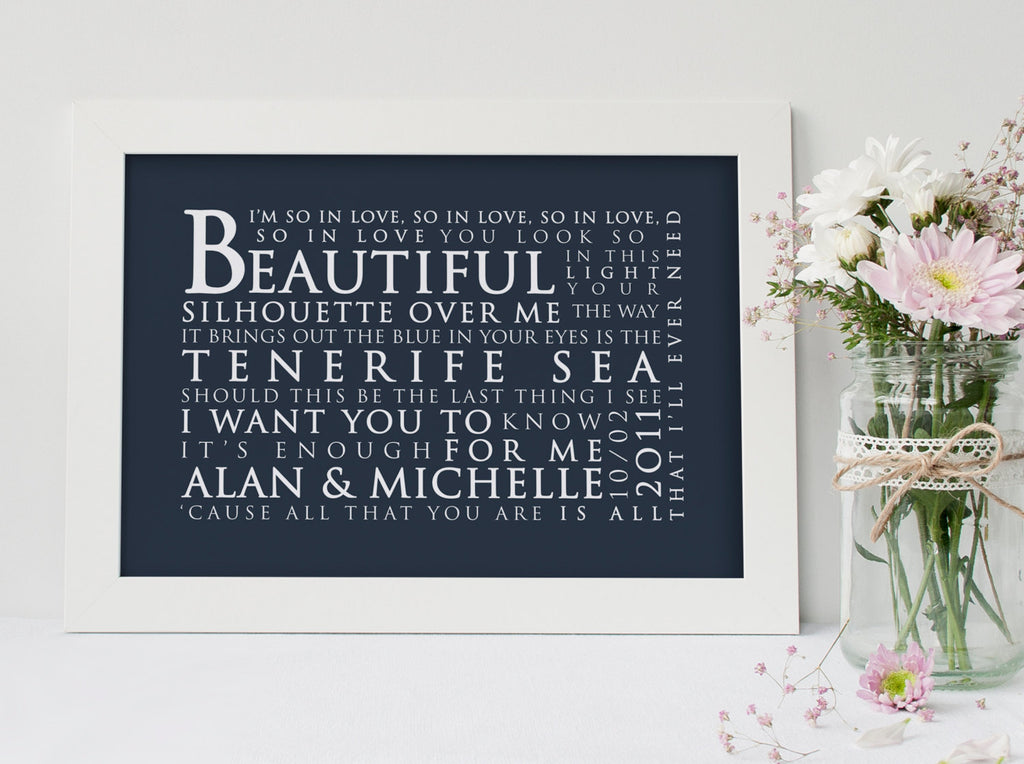Ed Sheeran Lyrics Tenerife Sea Inspired Lyric Art: Personalised Typography Print