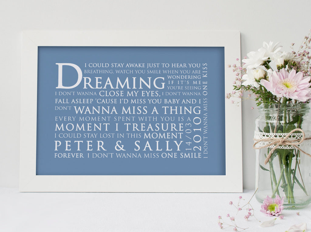 Aerosmith I Don't Want To Miss A Thing Inspired Lyric Art: Personalised Typography Print