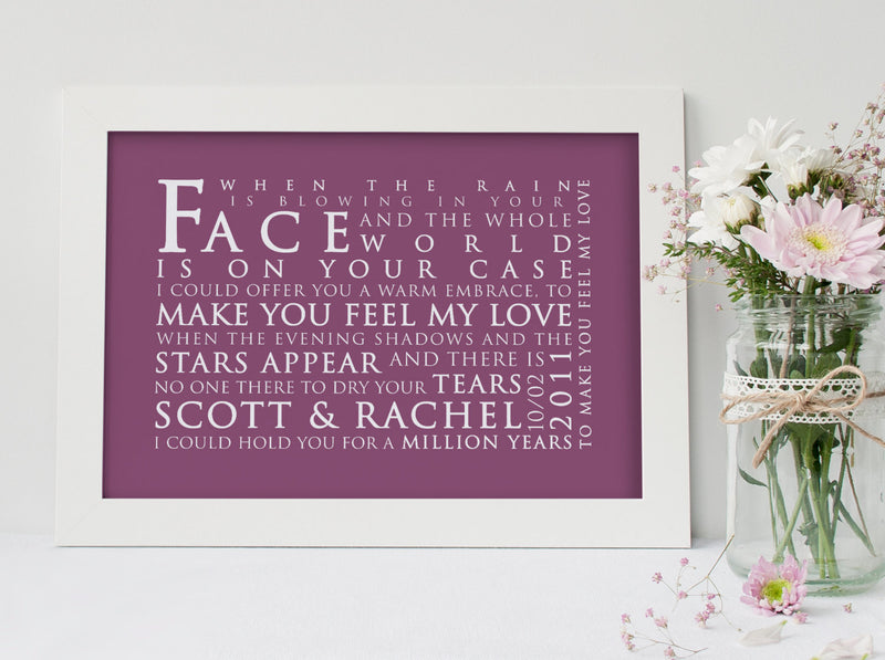 Adele Make You Feel My Love Inspired Lyric Art: Personalised Typography Print