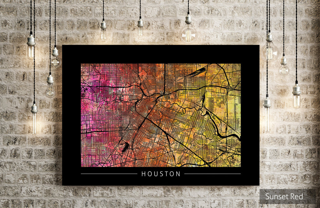 Houston Map: City Street Map of Houston Texas - Sunset Series Art Print