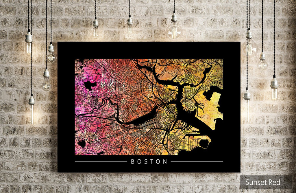 Boston Map: City Street Map of Boston, Massachusetts - Sunset Series Art Print