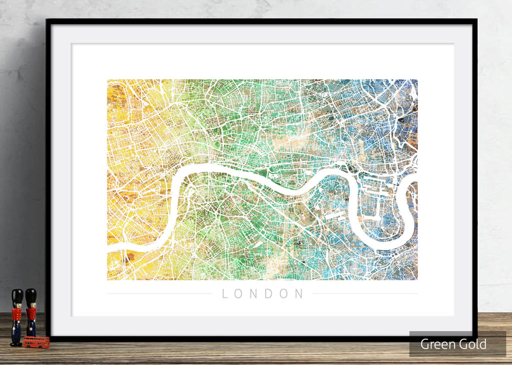 London Map: City Street Map of London England - Sunset Series Art Print in WHITE