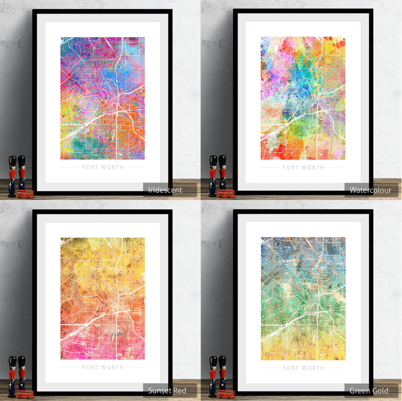 Fort Worth Texas Map: City Street Map of Fort Worth USA - Sunset Series Art Print