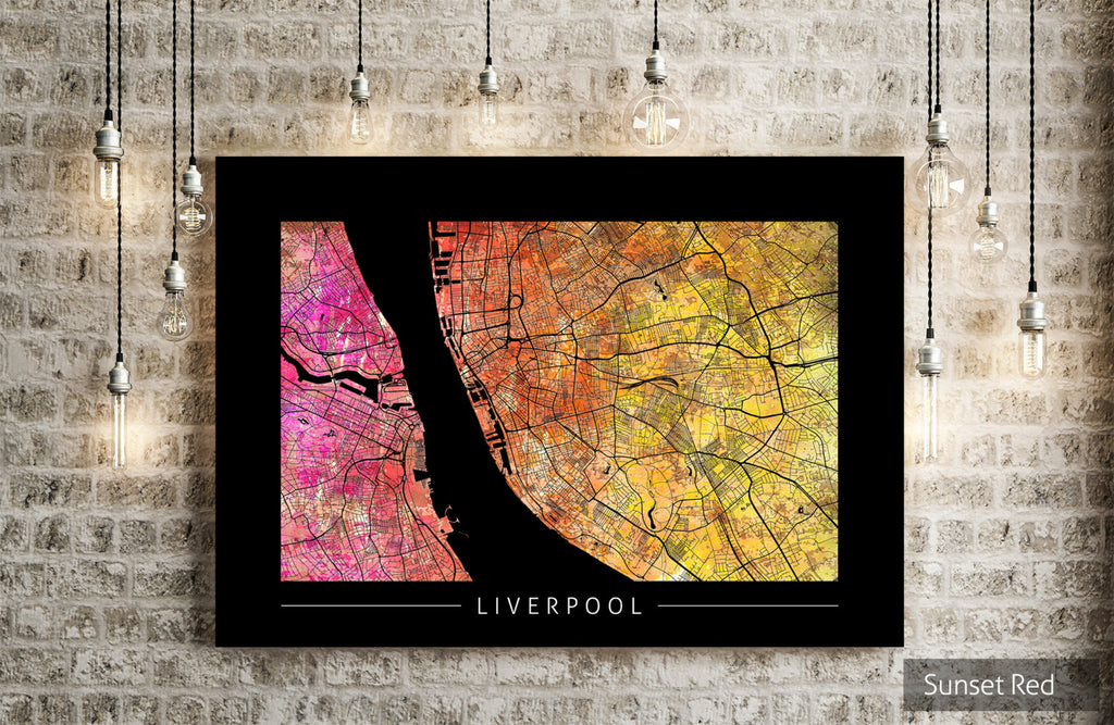 Liverpool Map: City Street Map of Liverpool England UK - Sunset Series Art Print