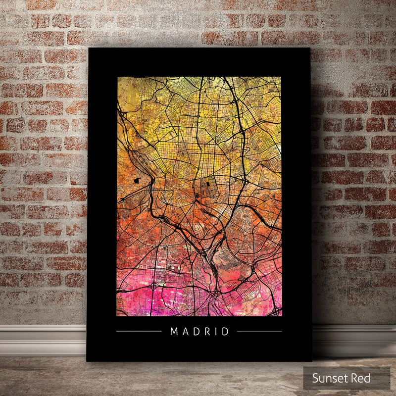 Madrid Map: City Street Map of Madrid Spain - Sunset Series Art Print