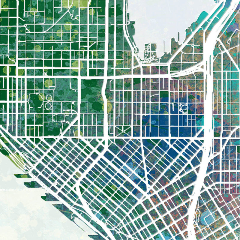 Seattle Map: City Street Map of Seattle Washington - Nature Series Art Print