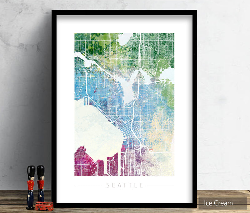 Seattle Map: City Street Map of Seattle Washington - Nature Series Art Print