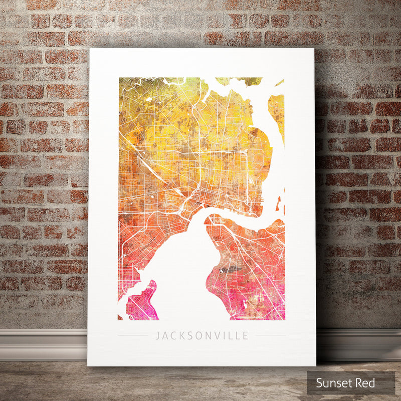 Jacksonville Map: City Street Map Jacksonville Florida - Sunset Series Art Print
