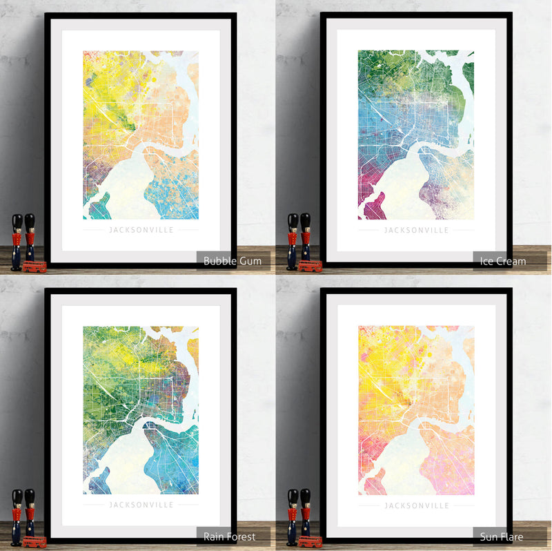 Jacksonville Map: City Street Map, Florida - Nature Series Art Print