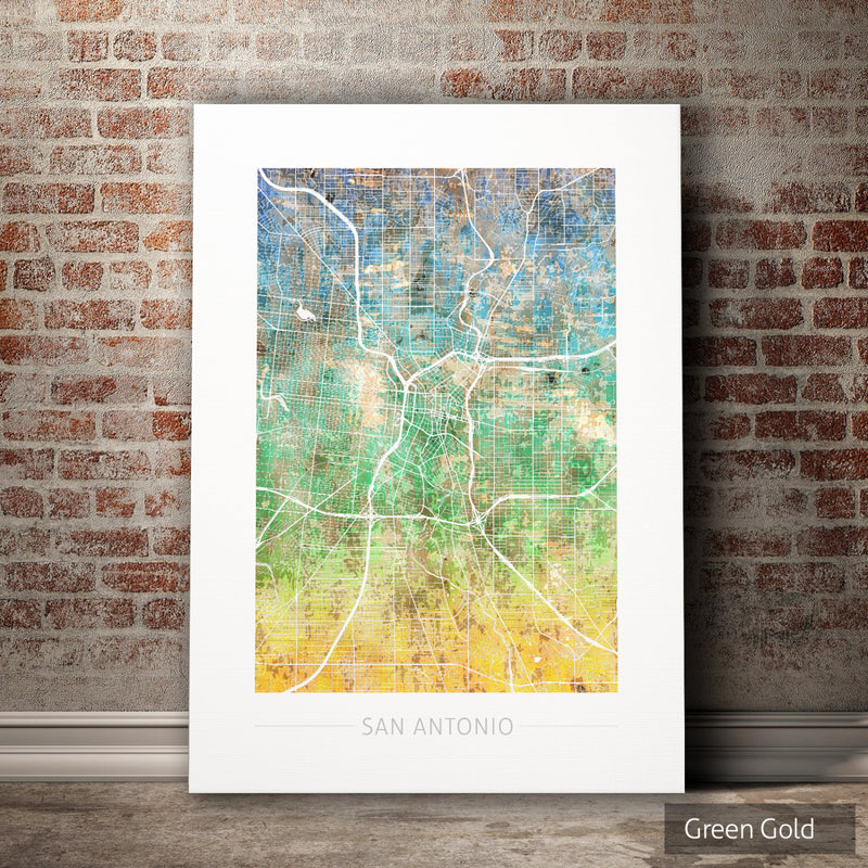 San Antonio Texas Map: City Street Map of San Antonio USA - Sunset Series Art Print