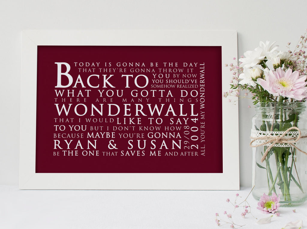 Oasis Wonderwall Inspired Lyric Art: Personalised Typography Print