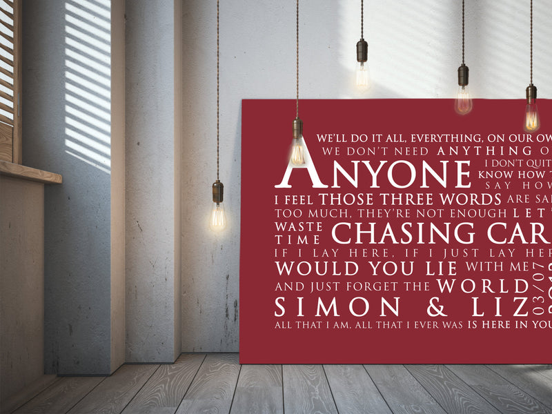 Snow Patrol Chasing Cars Inspired Lyric Art: Personalised Typography Print