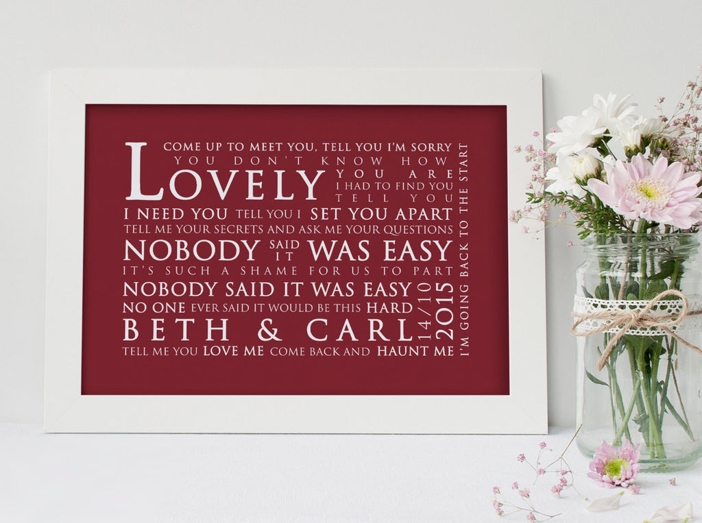 Coldplay The Scientist Inspired Lyric Art: Personalised Typography Print