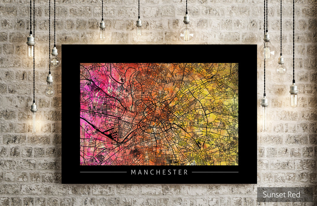 Manchester Map: City Street Map of Manchester England - Sunset Series Art Print