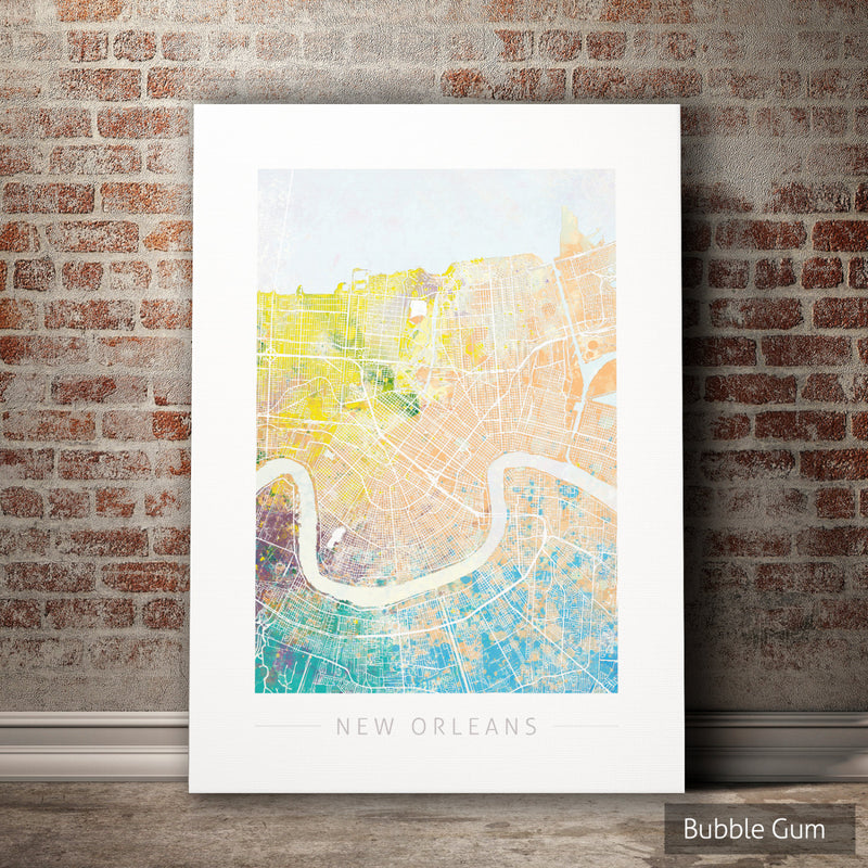New Orleans Map: City Street Map of New Orleans, Louisiana - Nature Series Art Print