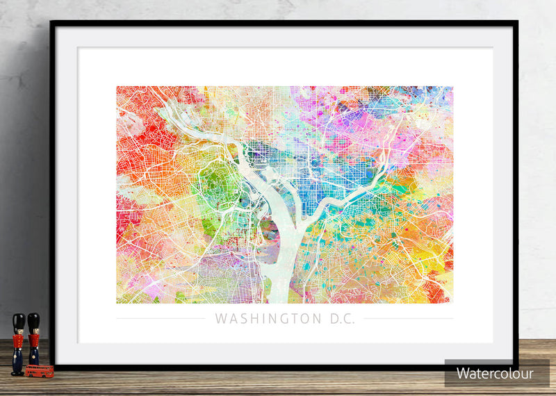 Washington Map: City Street Map of Washington  D.C. - Sunset Series Art Print