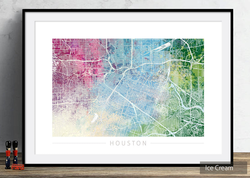 Houston Map: City Street Map of Houston Texas - Nature Series Art Print