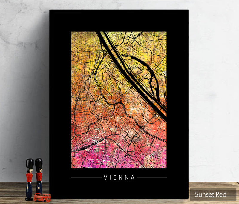 Vienna Map: City Street Map of Vienna Austria - Sunset Series Art Print