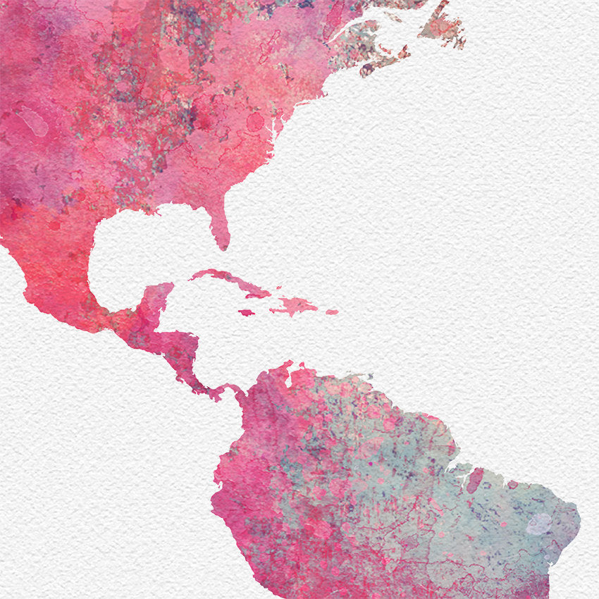 World Map: Watercolor Illustration Wall Art - Crushed Pink Theme