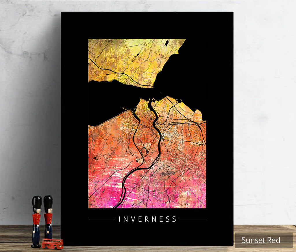 Inverness Map: City Street Map of Inverness, England - Sunset Series Art Print