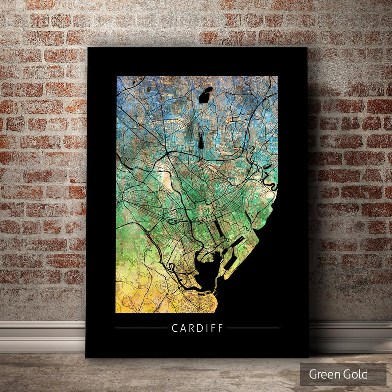 Cardiff Map: City Street Map of Cardiff, Wales - Sunset Series Art Print