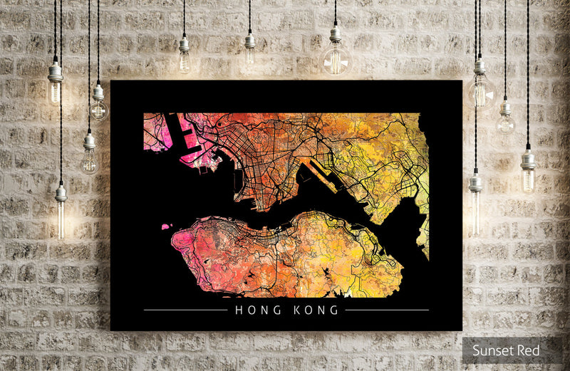 Hong Kong Map: City Street Map of Hong Kong - Sunset Series Art Print