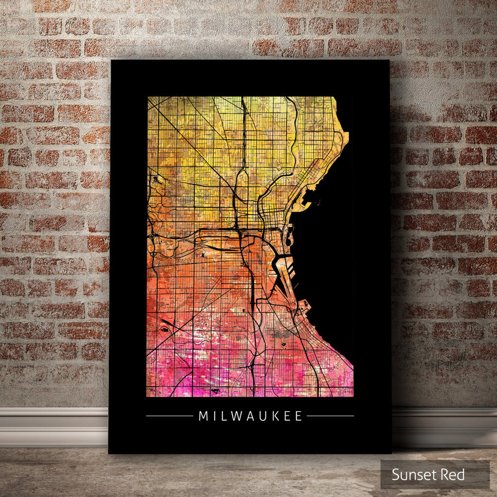 Milwaukee Map: City Street Map of Milwaukee, Wisconsin - Sunset Series Art Print