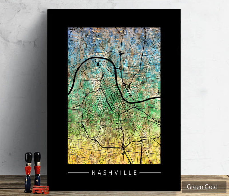 Nashville Map: City Street Map of Nashville, Tennessee - Sunset Series Art Print